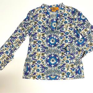 Tory Burch  Blue Resort Alhambra Cotton Top/Tunic.  Size 8 with Silver Sequins